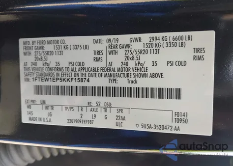 2019 Ford F-150 Xl z USA, uszkodzony, nr VIN 1FTEW1EP5KKF15874